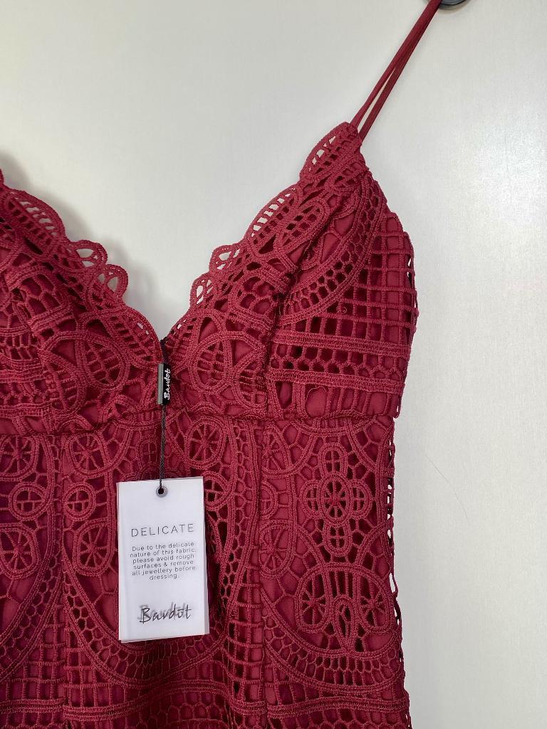 J593 Nieuw: Bardot mt 34=XS jurk feest jurkje cocktail gala, Nieuw, Ophalen of Verzenden, Knielengte, Bardot