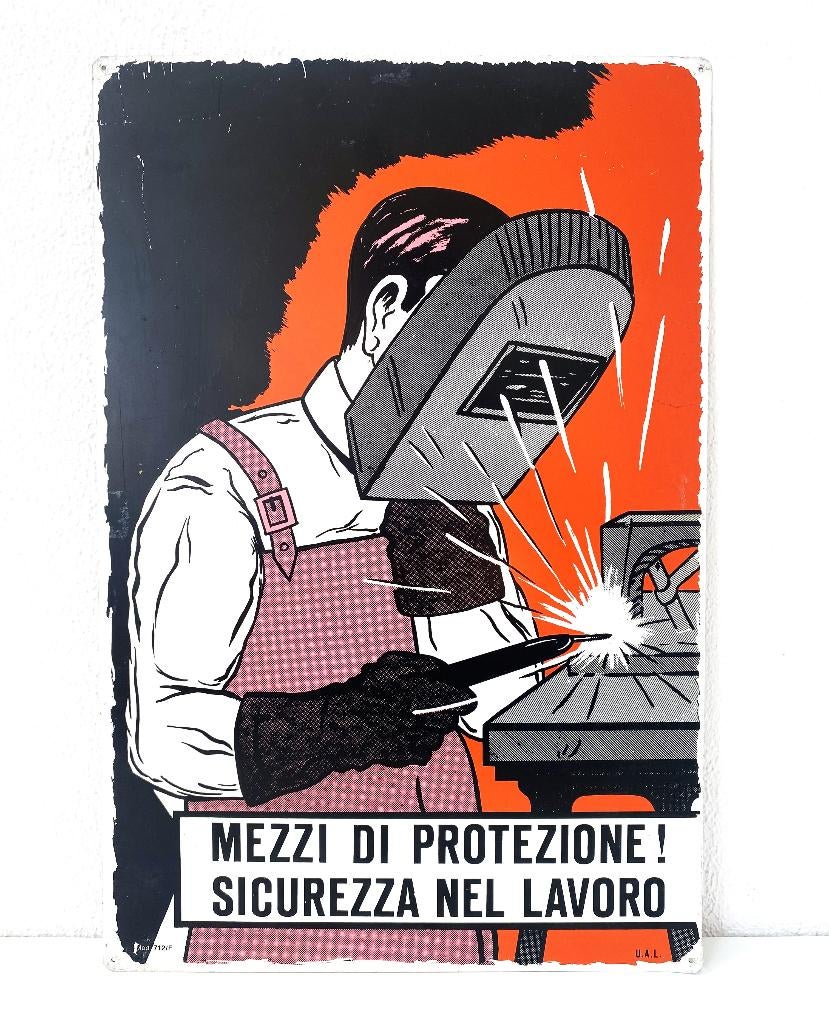 Italiaans waarschuwingsbord – Mezzi di Protezione!, Verzamelen, Merken en Reclamevoorwerpen, Reclamebord, ., Ophalen of Verzenden