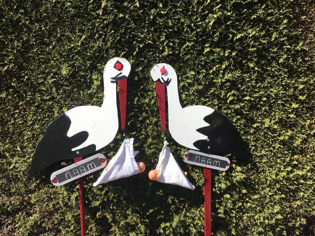 Te huur ooievaar, Ophalen, Nieuw, Geboortebord