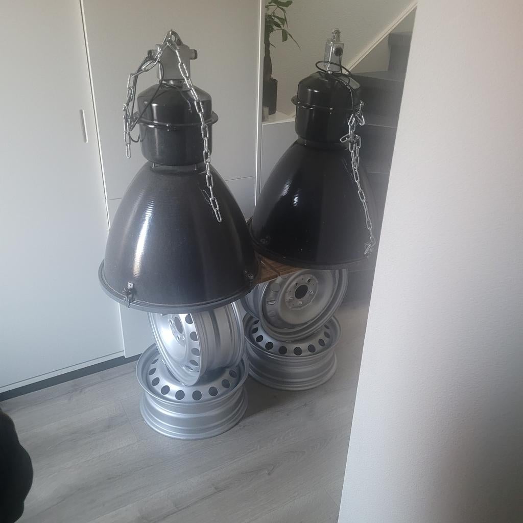 2 hanglampen industrieel, Ophalen, Zo goed als nieuw, Glas, 75 cm of meer