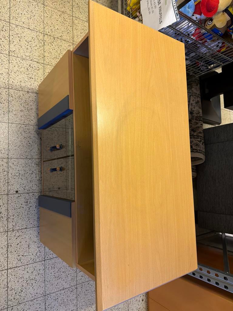 Houten TV-meubel met glazen deuren en opbergruimte, Huis en Inrichting, Kasten | Televisiemeubels, Ophalen, Gebruikt, 100 tot 150 cm