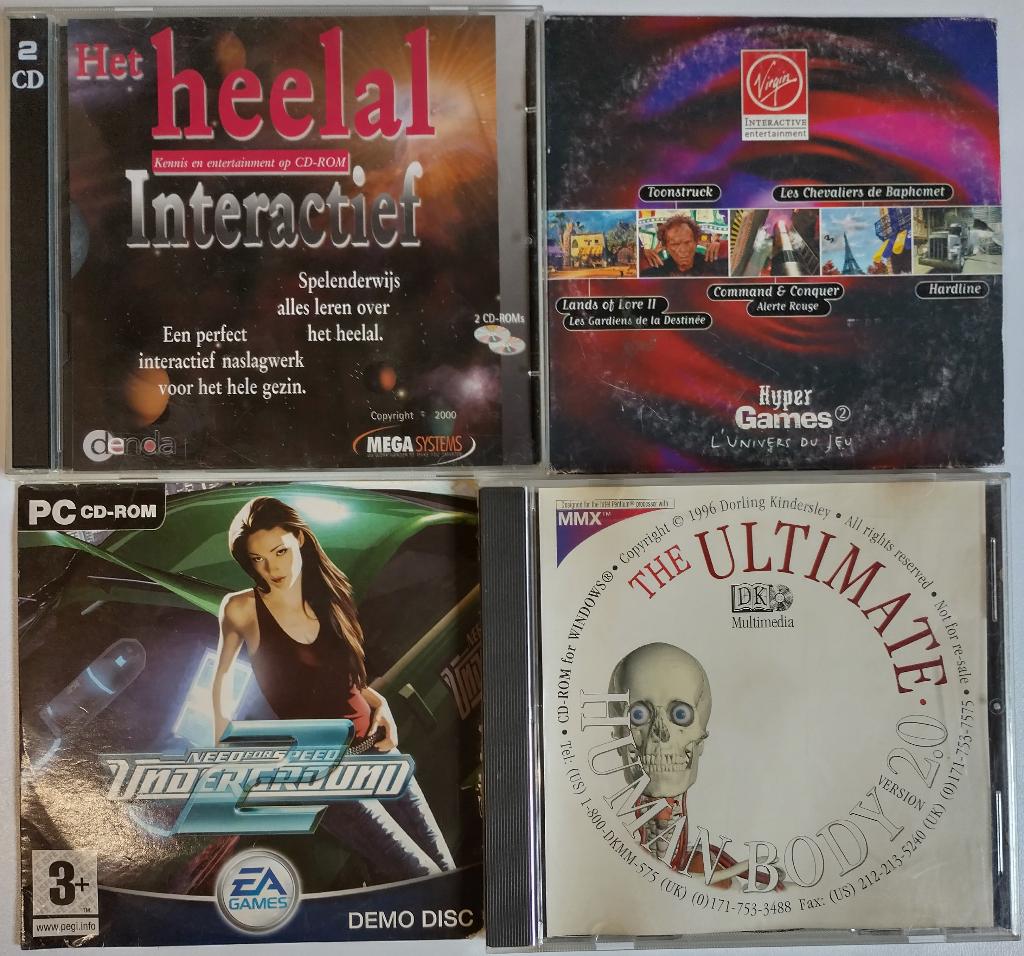 GRATIS 4 x CD-rom: games / heelal / menselijk lichaam, Spelcomputers en Games, Games | Pc, Ophalen, Overige genres, 1 speler, Zo goed als nieuw