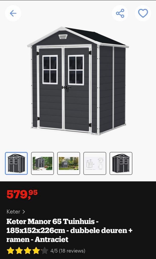 Kunstof keter schuur, Tuin en Terras, Tuinhuizen, Kunststof, Gebruikt, Schuur, Minder dan 200 cm