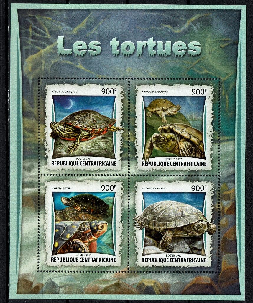 C.AFRIKA 2017 PF BLOK SCHILDPADDEN REPTIELEN TURTLES 2, Ophalen of Verzenden, Postfris, Dier of Natuur
