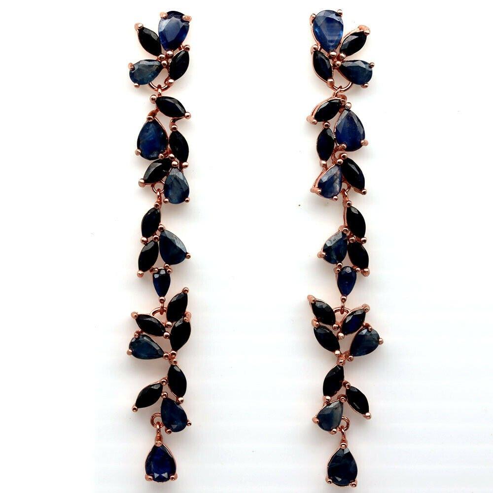 oorbellen 925 zilver 14 k verguld lang met Saffier prachtig!, Blauw, Nieuw, Ophalen of Verzenden, Met edelsteen