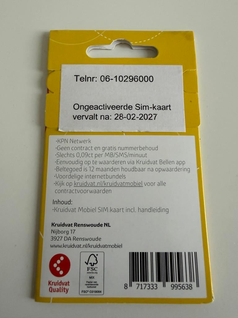 Mooi Makkelijk nummer 06 1029 6000, Ophalen of Verzenden, Nieuw, KPN, Simkaart