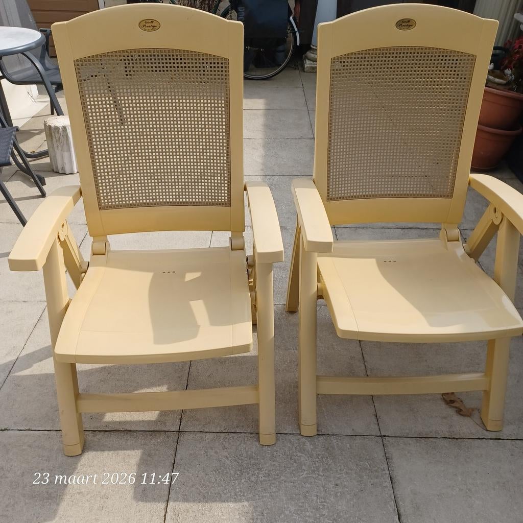 2 gele hartman prestige tuinstoelen  50€, Ophalen, Zo goed als nieuw, Kunststof