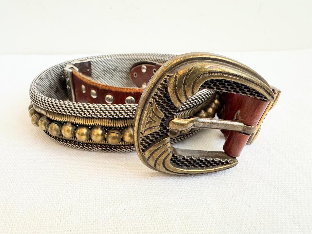 Nanni riem metaal en leer 85 cm, Kleding | Dames, Ophalen of Verzenden, Zo goed als nieuw, Bruin, 80 tot 90 cm