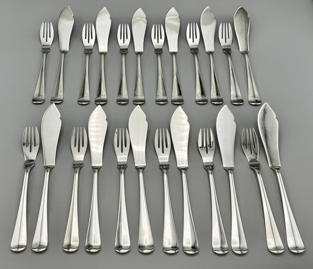 Zilveren visbestek, Haags lof, 1962, Antiek en Kunst, Antiek | Bestek, Ophalen of Verzenden