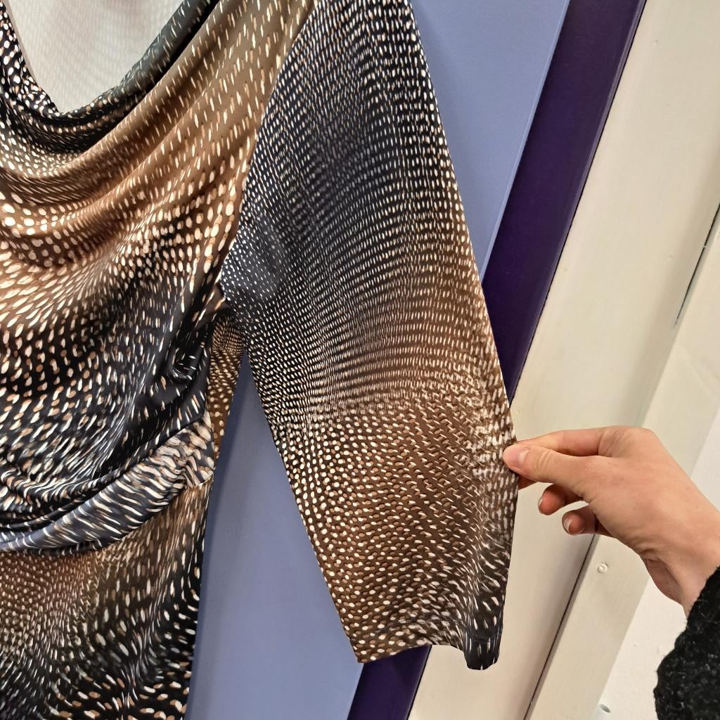 Suzy Q jurk waterval halsje in bruin tinten geprint L 42612, Kleding | Dames, Bruin, ., Ophalen of Verzenden, Zo goed als nieuw