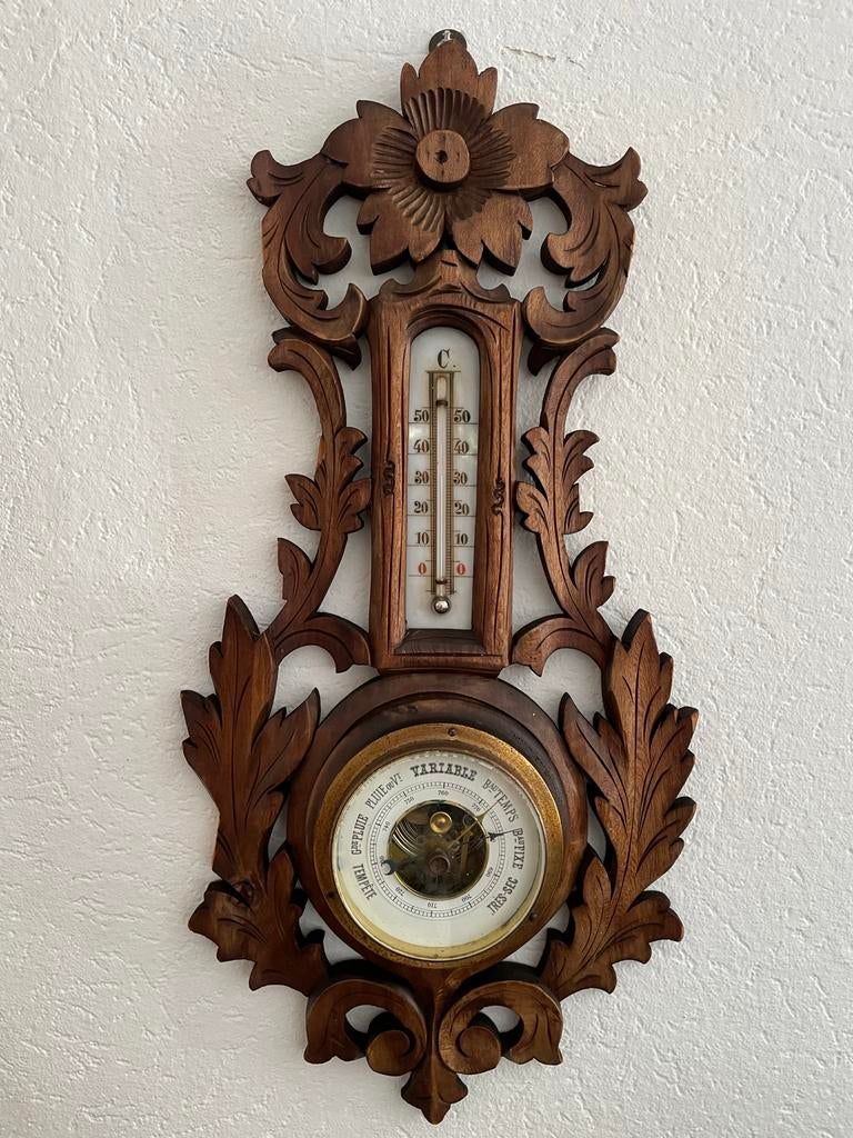 Antiek Franse Barometer & Kwikthermometer, Ophalen of Verzenden, Gebruikt, Weerstation