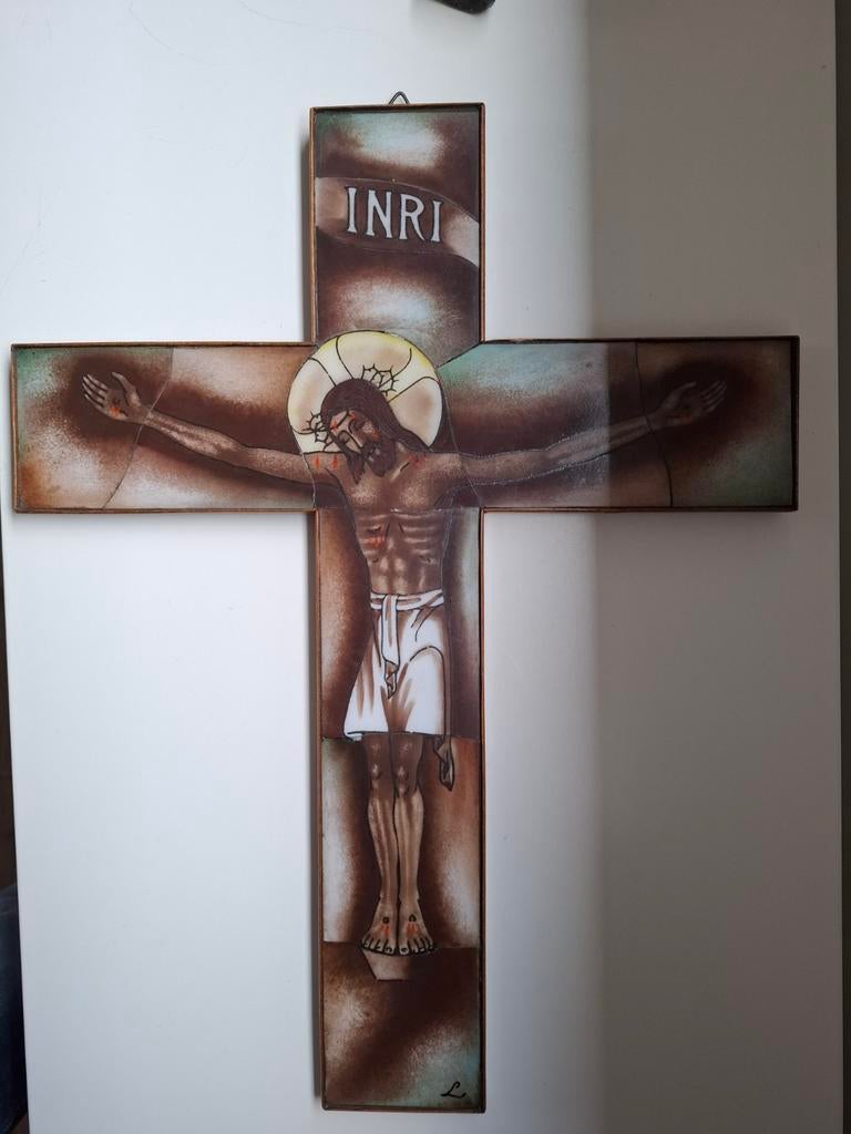 gebrandschilderd glas opaline Lambert Lourijsen kruisbeeld, Ophalen