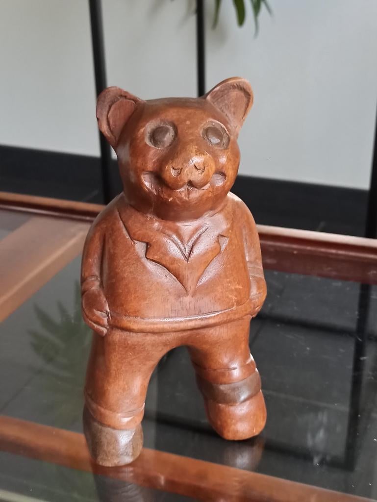 Houten beer beeldje vintage retro, Verzamelen, Beelden en Beeldjes, Ophalen of Verzenden