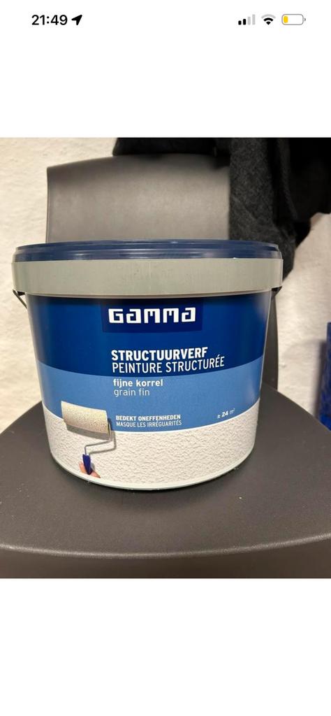 Gamma fijne structuurverf wit 10 liter nieuw. Volle emmer, Doe-het-zelf en Verbouw, Verf, Beits en Lak, Ophalen, Nieuw