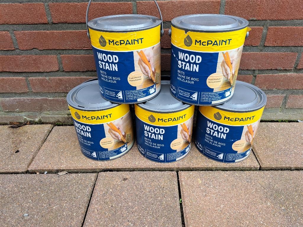 5 blikken beits, Ophalen, Overige kleuren, Nieuw, Beits