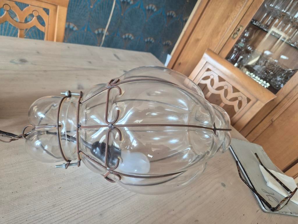 Venetiaanse hanglamp met metalen frame, Huis en Inrichting, Lampen | Hanglampen, Ophalen of Verzenden, Minder dan 50 cm