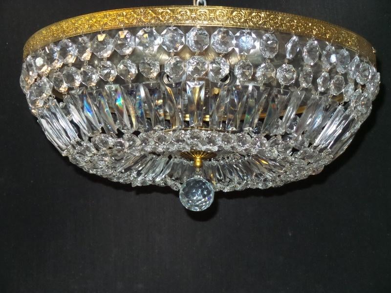 Grote plafonniere van strengen kristallen en prisma plaatjes, Ophalen, Gebruikt