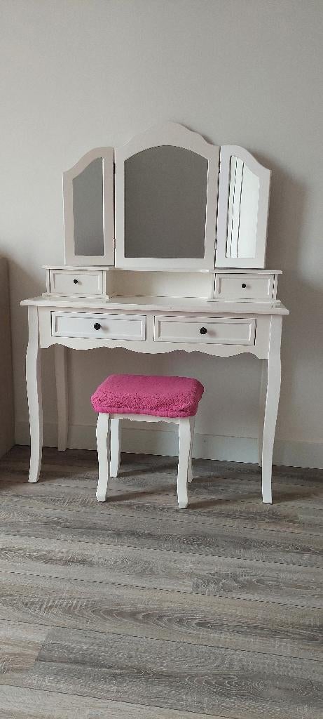 Kaptafel met inklapbare spiegel en krukje, Ophalen, Gebruikt, 100 tot 150 cm, 50 tot 100 cm