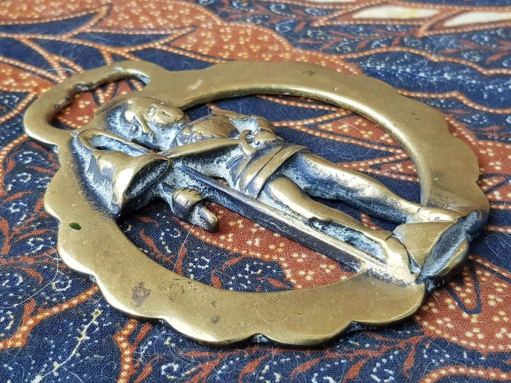 Zeldzaam antiek ridder kleppermannetje uit Engeland 9,8 cm., Ophalen of Verzenden, Koper