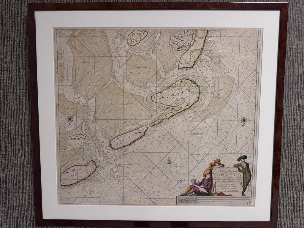 Originele kopergravure zeekaart Texel en t Vlie 1681, Antiek en Kunst, Ophalen