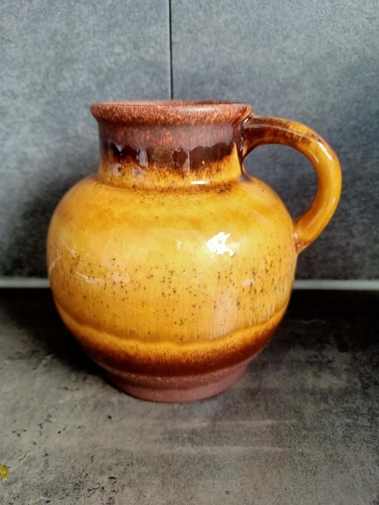 Vintage oranje en bruine Fat Lava vaas , W-Germany, Antiek en Kunst, Antiek | Keramiek en Aardewerk, Ophalen of Verzenden