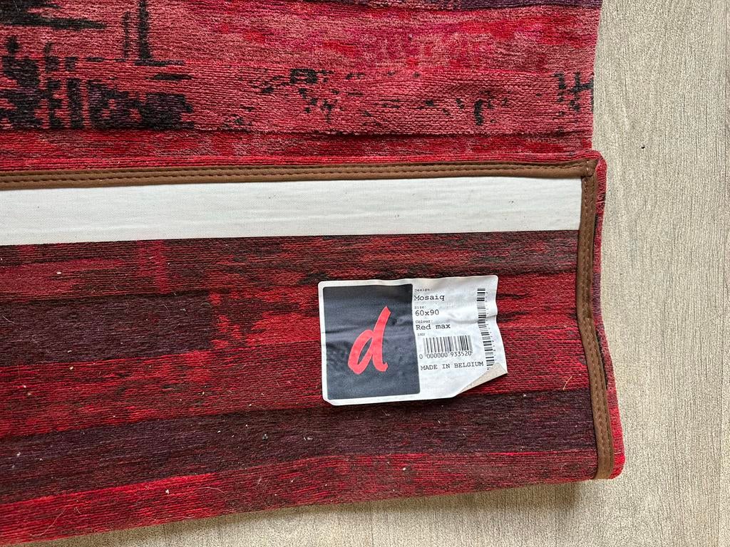 Rood Mozaïek Vloerkleed 60x90 cm - Made in Belgium, Huis en Inrichting, Stoffering | Tapijten en Kleden, Gebruikt, Minder dan 50 cm