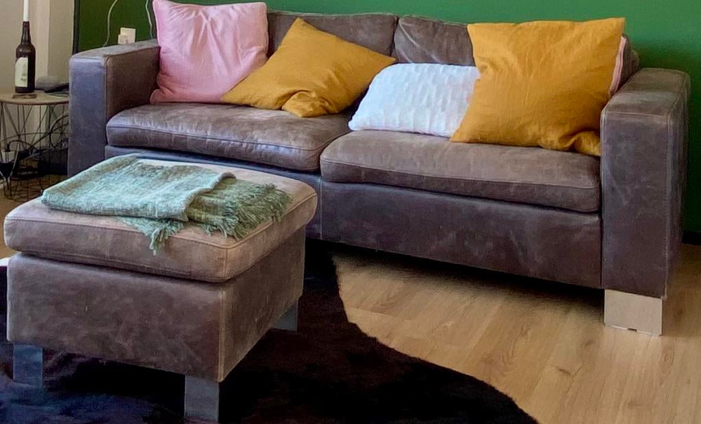 Leren 3-zits bank - Comfortabel en stijlvol, Ophalen, Gebruikt, Driepersoons, Rechte bank