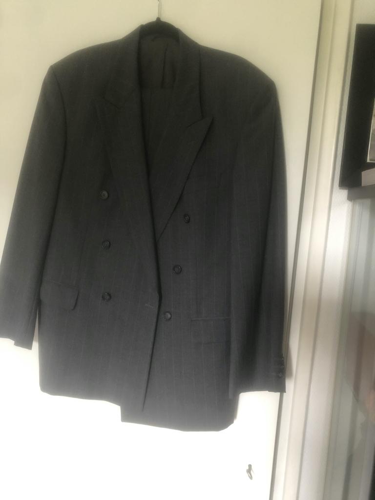 DIRK DE WIT grijs double-breasted pak wol streepje maat 50, Kleding | Heren, Kostuums en Colberts, Maat 48/50 (M), DIRK DE WIT