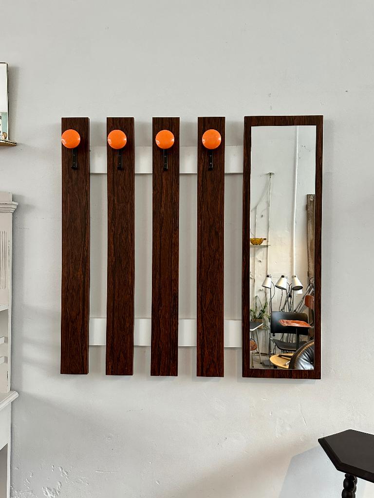 Vintage wandkapstok met spiegel, jaren 70 kapstok