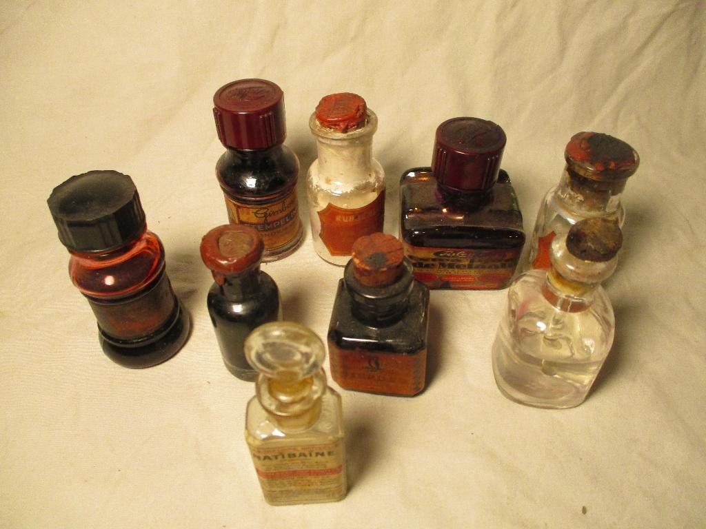 8x antiek inktpotjes, Ophalen of Verzenden, Gebruikt, Vulpen, Overige merken