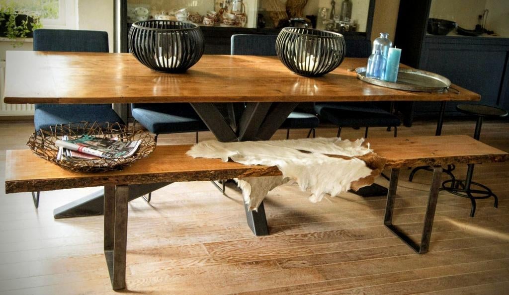 Stoere boomstam eetkamer bank, Ophalen, Gebruikt, Vierpersoons of meer