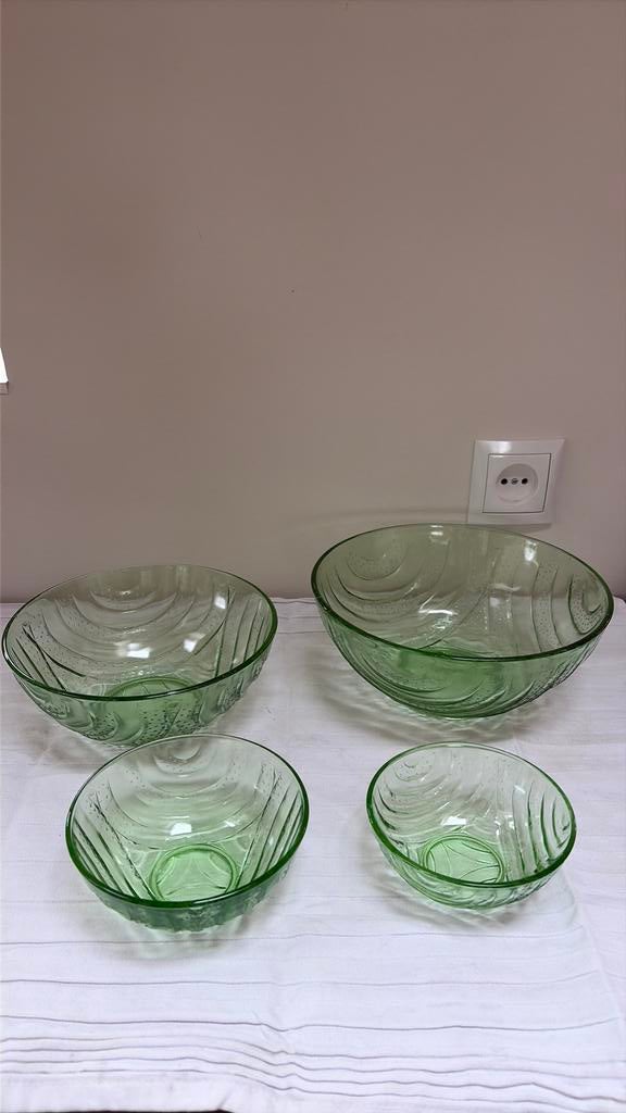 Nest (4) annagroene persglazen schalen Leerdam, Ophalen of Verzenden