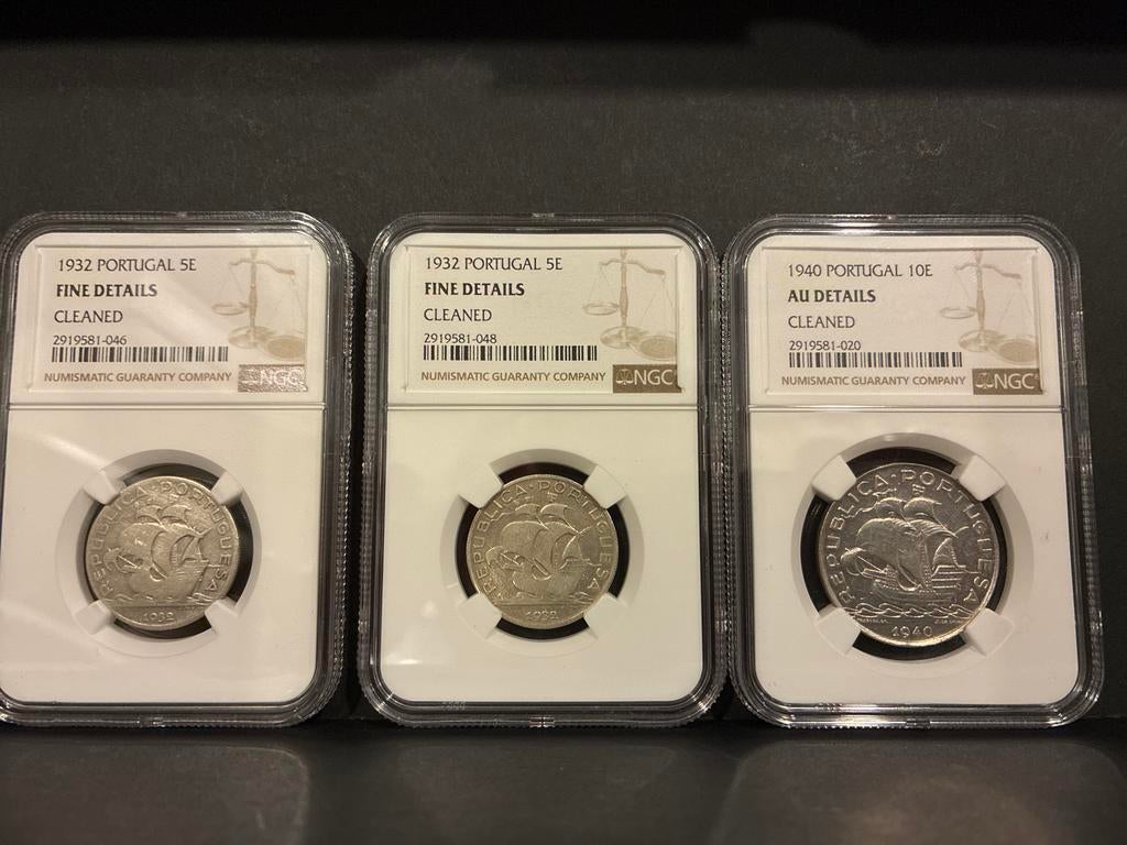 3x Portugal Zilveren Munten NGC Slab, Postzegels en Munten, Munten | Europa | Niet-Euromunten, Losse munt, Overige landen, Zilver