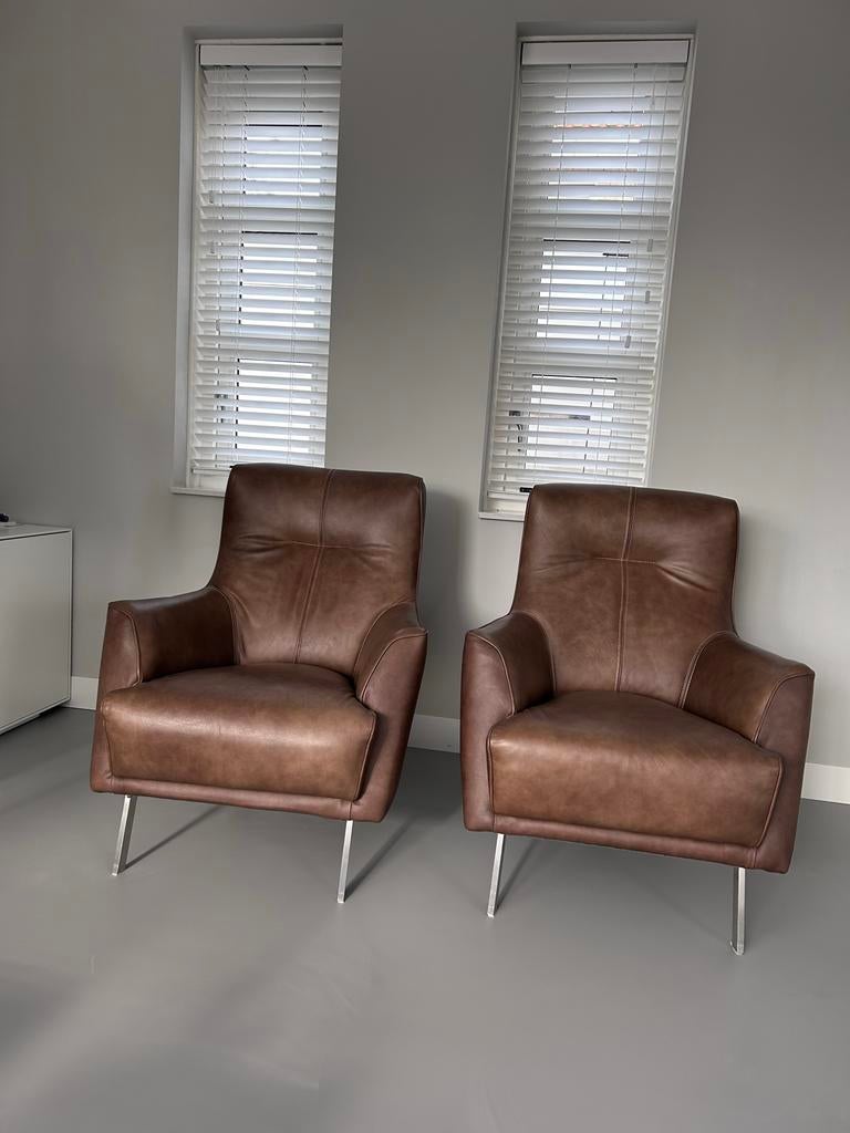 2 Henders & Hazel Relaxfauteuils - Leer; kleur camel, Ophalen, Minder dan 75 cm, Leer, Zo goed als nieuw