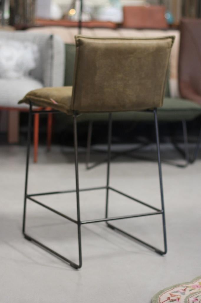 2 x luxe barstoel barkruk AMY Jess Design metaal stof groen, Ophalen, Met voetsteun, 60 tot 90 cm, Zo goed als nieuw