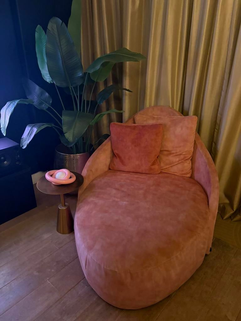 Roze velvet toya lounge, Ophalen, Zo goed als nieuw, Eenpersoons, Minder dan 150 cm