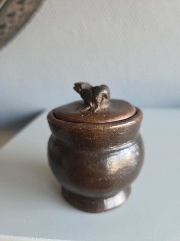 Antieke stenen Pot met Deksel en Dierfiguur, Ophalen of Verzenden