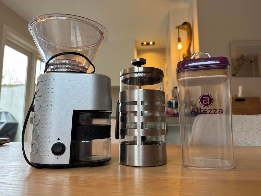 Bodum koffiemolen, Zack caffetiere, Altezze vershoud bus, Ophalen, Gebruikt, Overige modellen, Koffiebonen