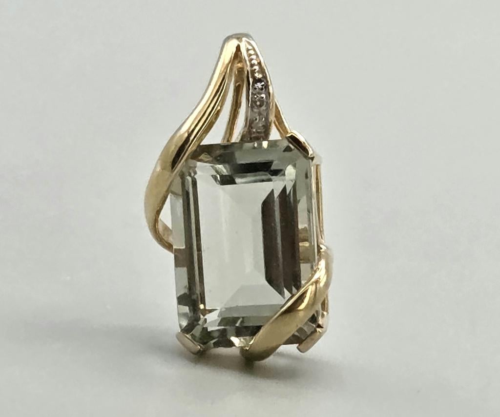 Gouden Vintage hanger edelsteen amethist diamant. 2026/195., Sieraden, Tassen en Uiterlijk, Kettinghangers, Zo goed als nieuw