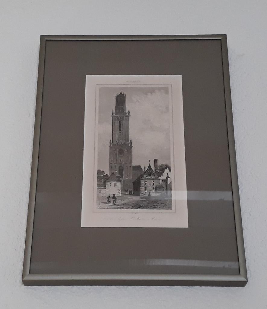 Antieke gravure van de ""  Dom van Utrecht  " ., Antiek en Kunst, Ophalen of Verzenden, Gravure, Gesigneerd, 1800 - 1899