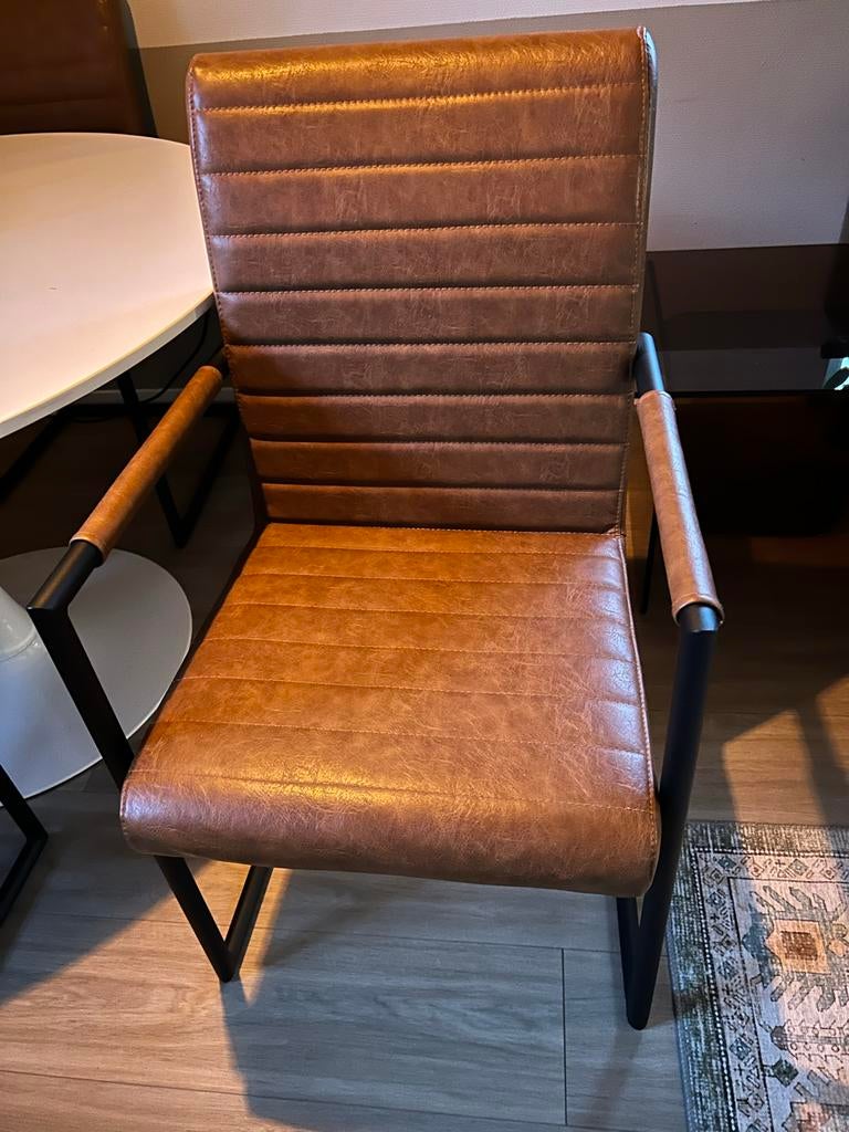 Industriële Eetkamerstoel Cognac Bras - Met Armleuning, Ophalen, Bruin, Leer, Zo goed als nieuw