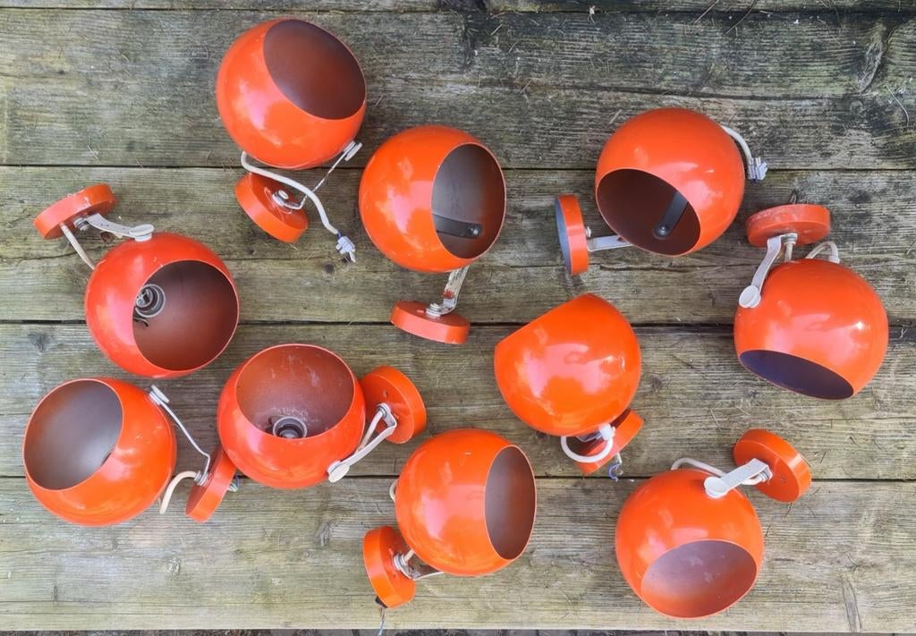 10 vintage, retro oranje bollamp en. Wandlampen, Ophalen of Verzenden