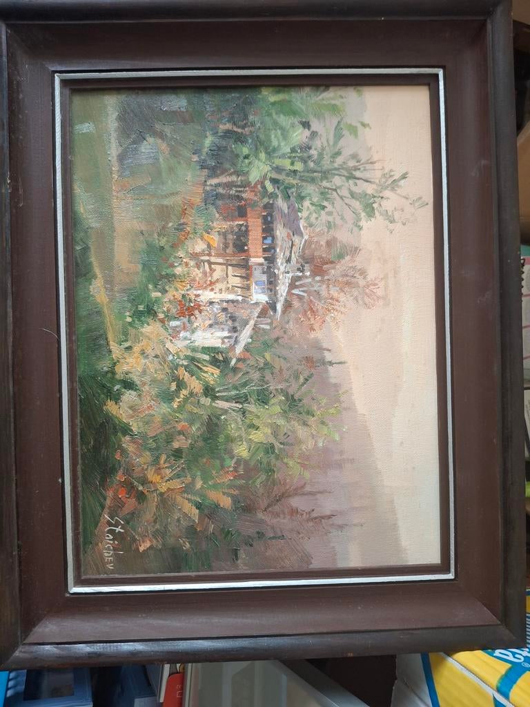 Olieverfschilderij 'Huisje in het bos' - Gesigneerd, Antiek en Kunst, Kunst | Schilderijen | Klassiek, Ophalen of Verzenden