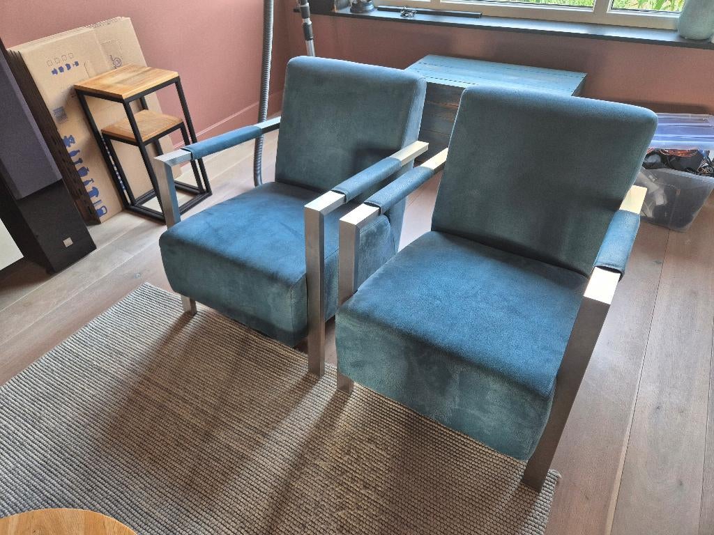 Moderne Fauteuil 2 stuks kleur petrol, Huis en Inrichting, Fauteuils, Ophalen, 75 tot 100 cm, Zo goed als nieuw, Stof