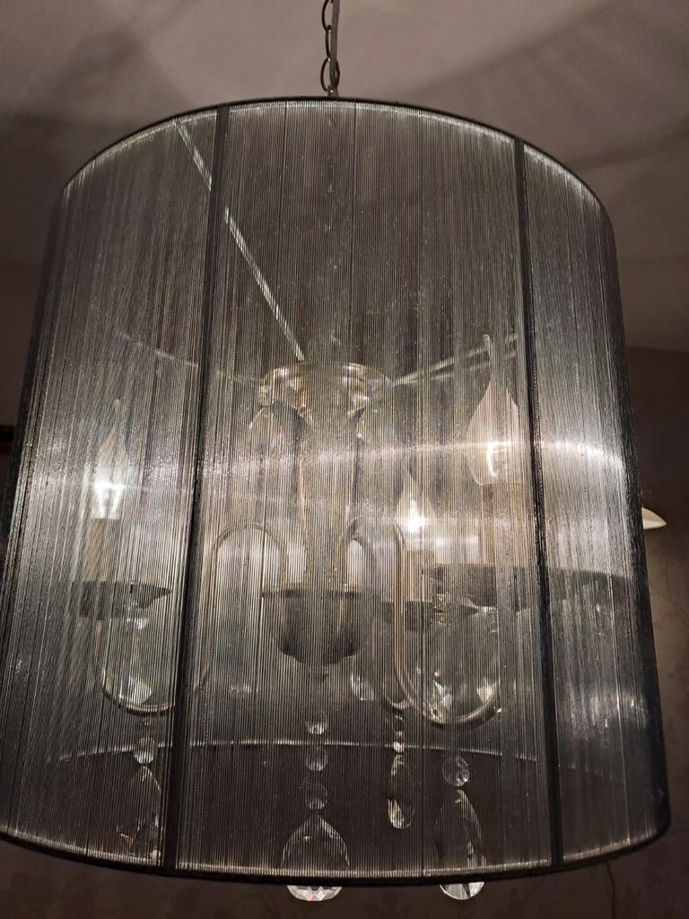 Kleine zilveren kroonluchter + zilver doorzichtige kap 40cm, Ophalen, Zo goed als nieuw, Stof, Bling bling