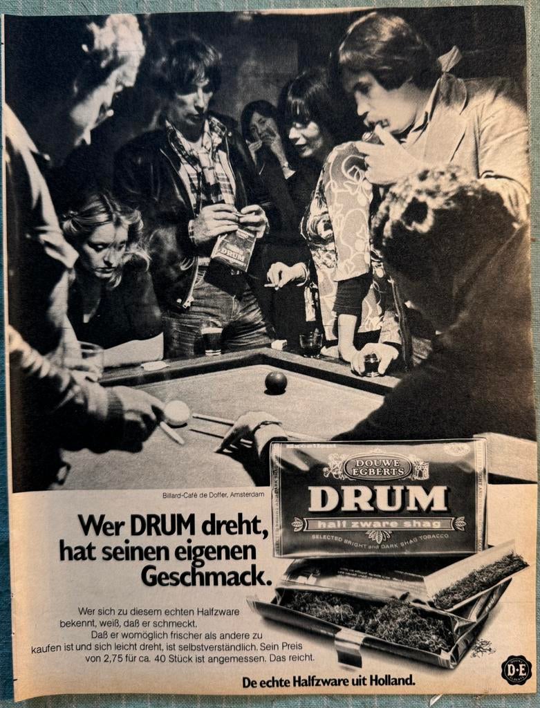 Advertentie 1977 Drum shag Café Biljard de Doffer Amsterdam, Verzamelen, Verzenden, 1960 tot 1980, Knipsel(s)