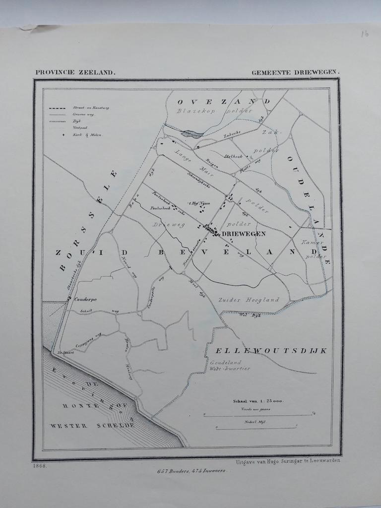 16 / Driewegen Zuid Beveland Zeeland Litho 1868 J. Kuyper, Ophalen of Verzenden