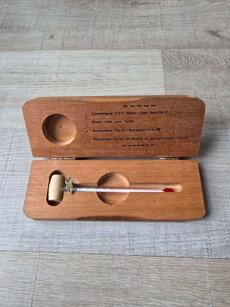 Prachtige antieke Franse wijnthermometer in houten kist €20, Ophalen of Verzenden