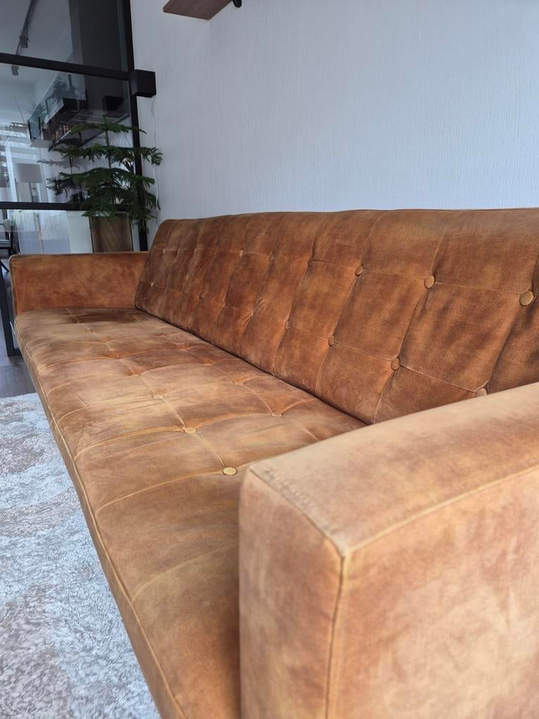 4-zits bank, bruin/geel(oker), Huis en Inrichting, Banken | Bankstellen, Ophalen