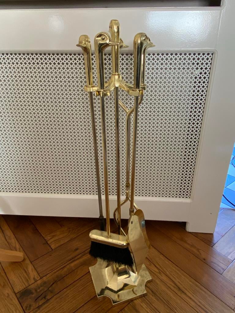 Hollywood Regency Haardstel Messing Jaren '70 Eendenkoppen, Ophalen, Gebruikt, Overige soorten